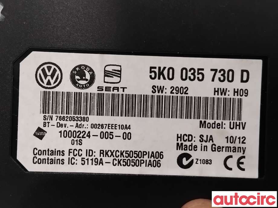Dashbord telefon til VW Passat 2011-2015 (B7) (B7) (VOLKSWAGEN|5K0035730D|UHV)