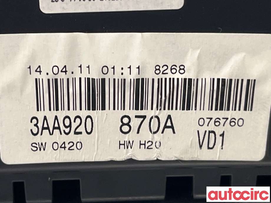 Instrumentpanel til VW Passat 2011-2015 (B7) (B7) (VOLKSWAGEN|3AA920870AX||3AA920870A)