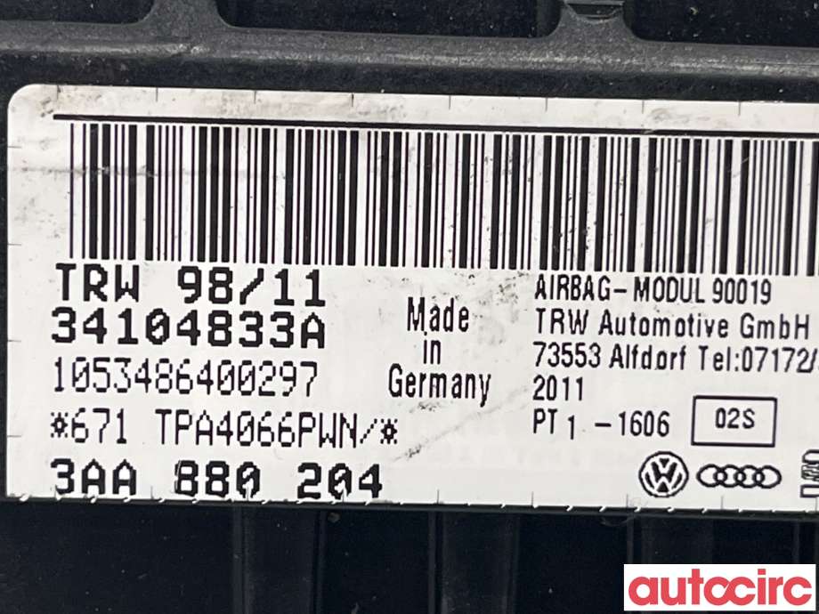 Airbag passasjer til VW Passat 2011-2015 (B7) (B7) (VOLKSWAGEN|3AA880204B)