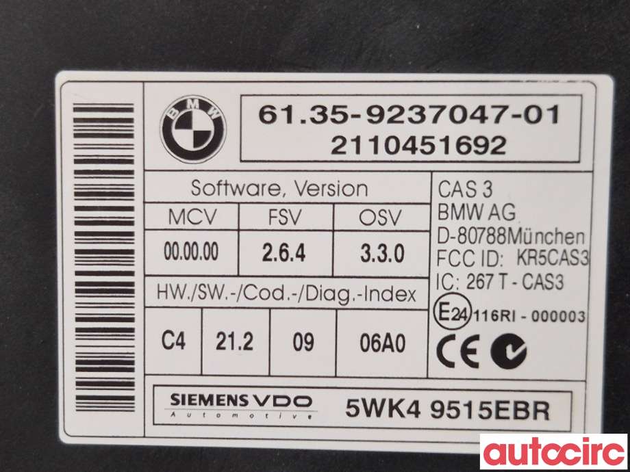 Styreenhet tenning til BMW 1-Serie 2004-2011 (E81/E82/E87/E88) (E81/E82/E87/E88) (BMW|61359395657|5WK49515EBR|6135-9237047)