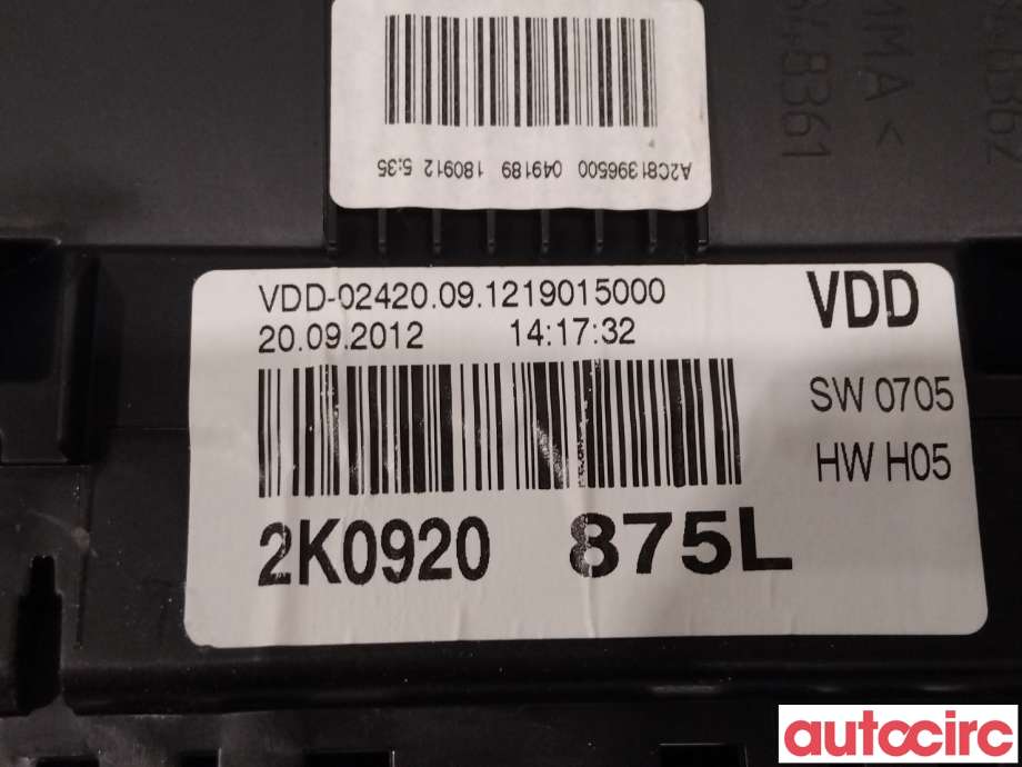 Instrumentpanel til VW Caddy 2010-2015 (Type III, Fase 2)  (VOLKSWAGEN|2K0920875L|2K0920875LX)