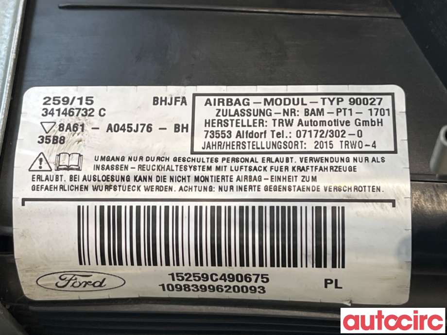 Airbag kne til Ford Fiesta 2013-2017 (Type VI, Fase 2)  (FORD|2006965||8A61-A045J76-BH)