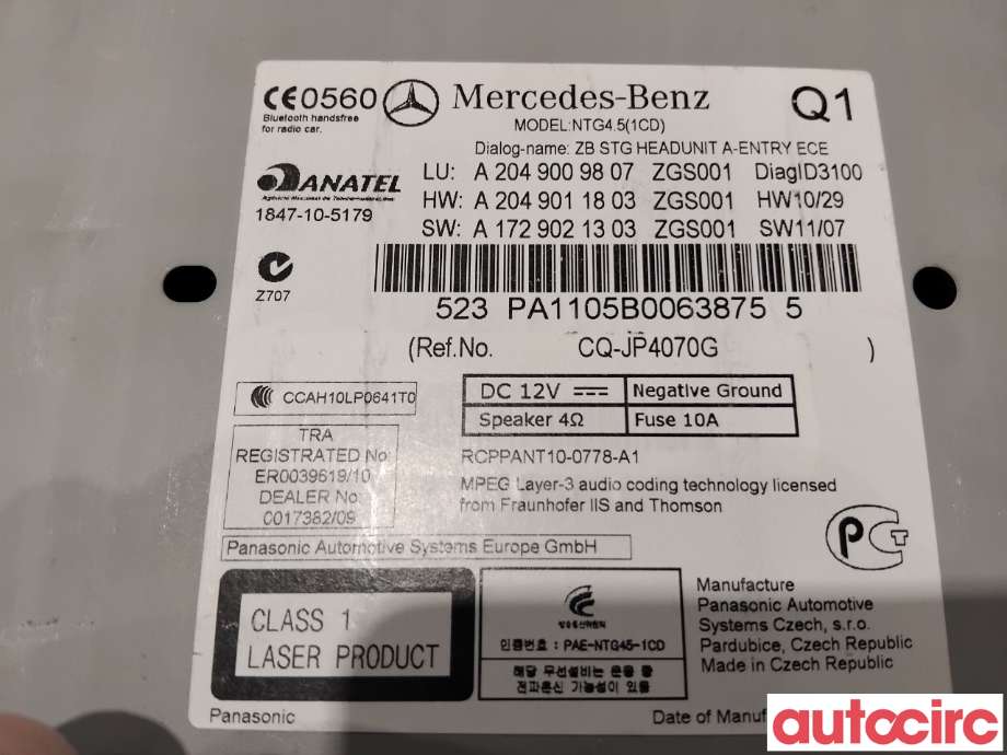 Bilstereo til Mercedes C-Klasse 2011-2014 (Fase 2) (W204) (W204) (MERCEDES|A2049005415|NTG45|A2049009807)