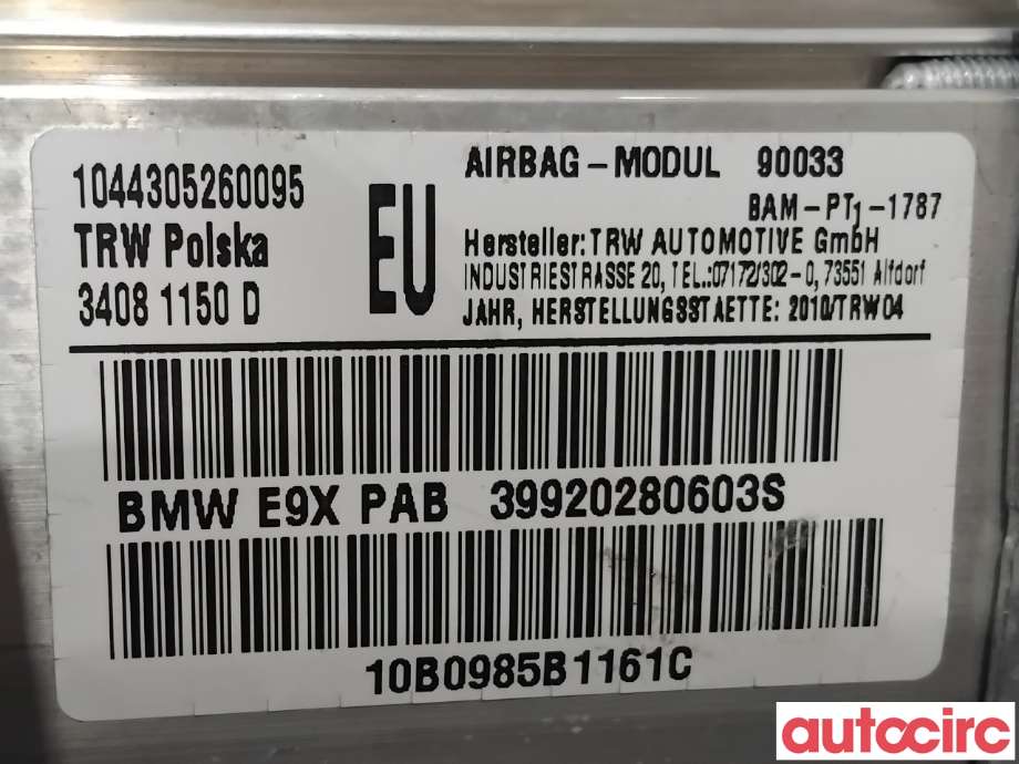 Airbag passasjer til BMW 3-Serie 2005-2011 (E90/E91/E92/E93) (E90/E91/E92/E93) (BMW|72129202806|34081150D|)