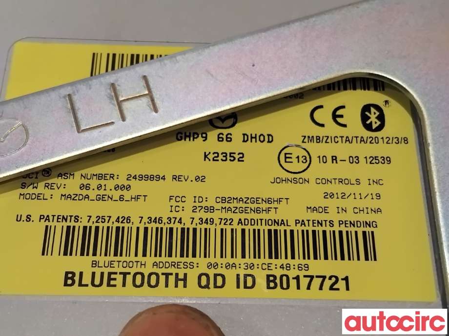 Dashbord telefon til Mazda 6 2013-2015 (Type III, Fase 1) (MAZDA|GHP9-66-DH0H|K2352|GHP966DH0D)
