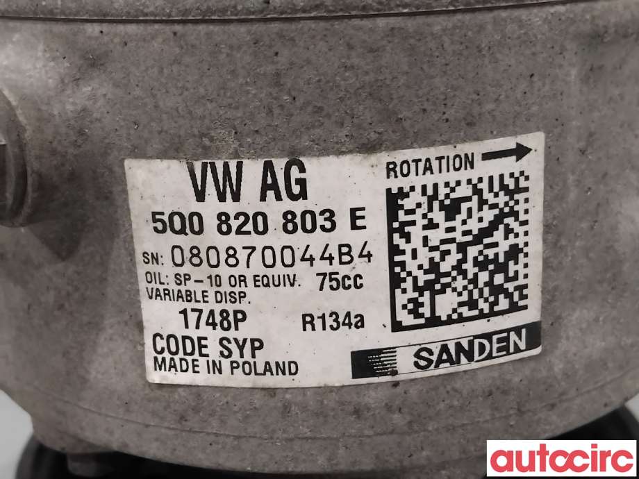 Aircondition kompressor til VW Polo 2014-2017 (Type V, Fase 2)  (VOLKSWAGEN|5Q0820803F|1748|5Q0820803K)