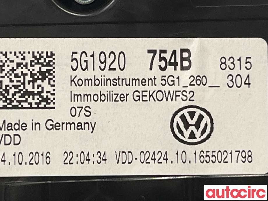 Instrumentpanel til VW e-Golf 2017-2020 (Fase 2) (VOLKSWAGEN|5G1920754B)