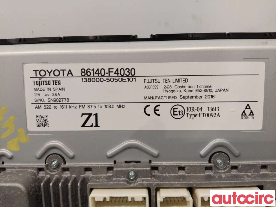 Multimedia display (MCU - Media Controller Unit) til Toyota C-HR 2016-->>  (TOYOTA|86140F4030|)