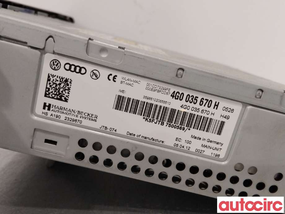 Bilstereo til Audi A6 2011-2014 (Type IV, Fase 1) (C7) (C7) (AUDI|4G0035670H|)