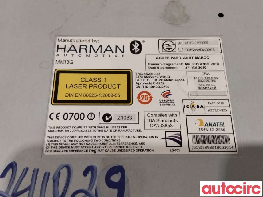 Bilstereo til Audi A6 2011-2014 (Type IV, Fase 1) (C7) (C7) (AUDI|4G0035670H|)