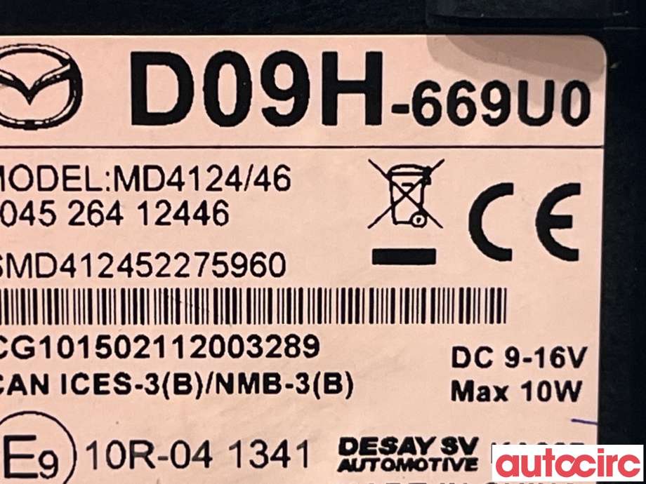 Bilstereo diverse til Mazda 2 2015-2019 (Type III, Fase 1)  (MAZDA|D09H-66-9U0B)