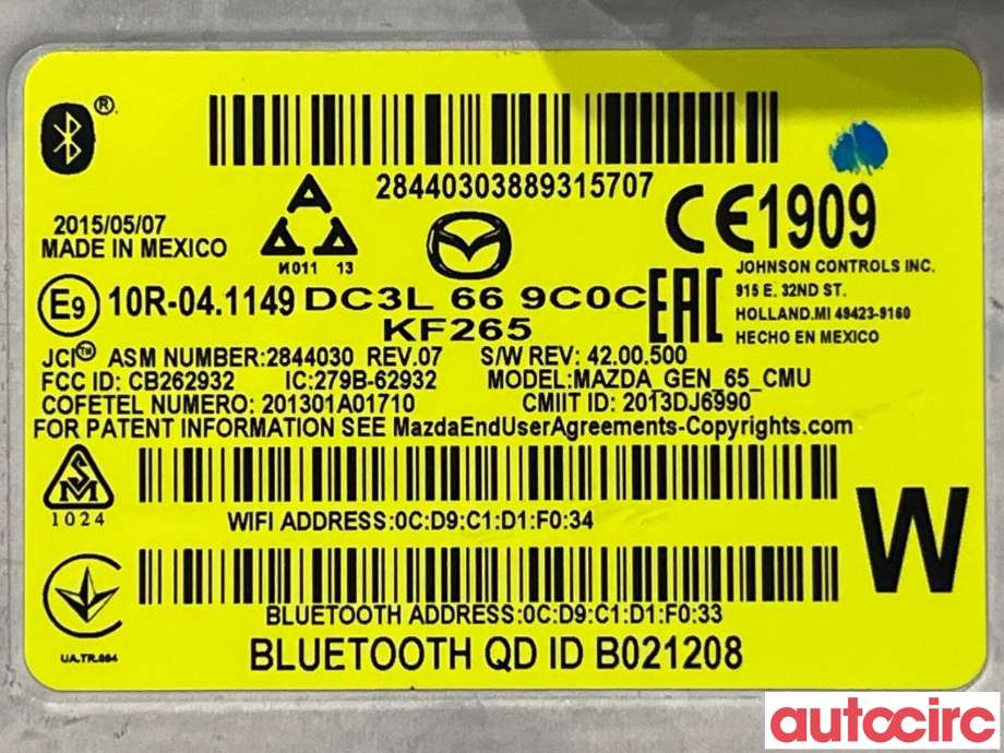Bilstereo diverse til Mazda 2 2015-2019 (Type III, Fase 1) (MAZDA|DHM5-66-9C0D)