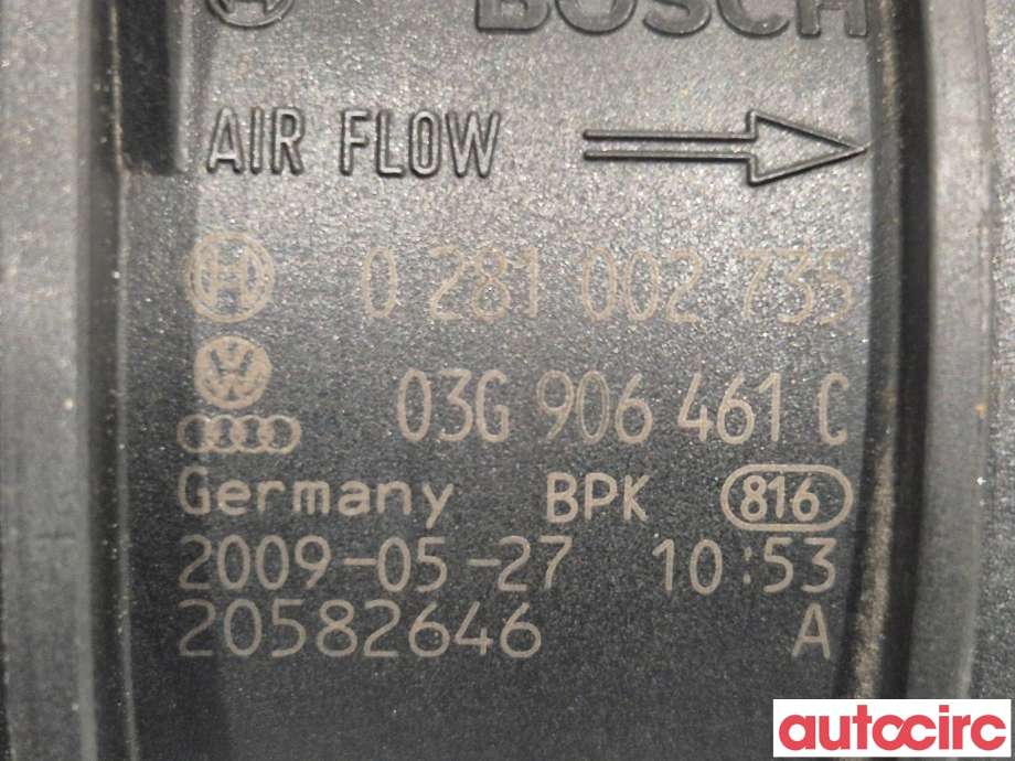 Luftmengde/luftmassemåler til Audi Q5 2008-2012 (Type I, Fase 1)  (AUDI|03G906461C|0281002735)
