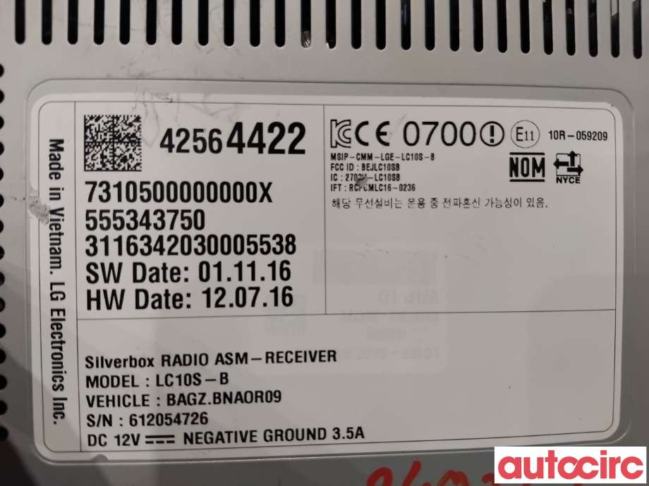 Bilstereo til Opel Ampera-e 2017-->> (Type II)  (OPEL|42599418|555343750|42612771)