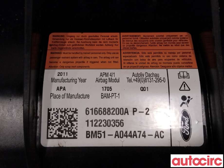 Airbag passasjer til Ford Focus 2011-2014 (Type III, Fase 1) (FORD|1780159||BM51-A044A74-AD)