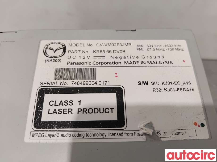 Bilstereo navigasjon til Mazda CX-5 2012-2017 (Type I)  (MAZDA|KR85-66-DV0B|CV-VM02F3JMB|KR8566DV0B)