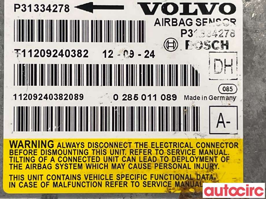 Airbag elektronikk til Volvo XC70 2008-2013 (Type II, Fase 1)  (VOLVO|31387019)