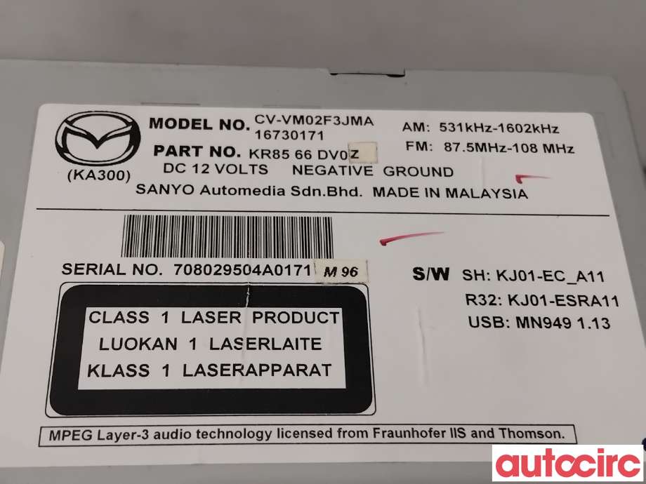 Bilstereo navigasjon til Mazda CX-5 2012-2017 (Type I)  (MAZDA|KR85-66-DV0B|CV-VM02F3JMA|KR8566DV0A)