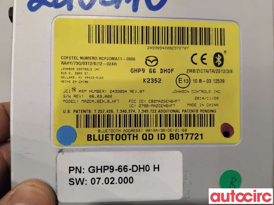 Dashbord telefon til Mazda CX-5 2012-2017 (Type I)  (MAZDA|GHP9-66-DH0H|K2352|GHP966DH0F)