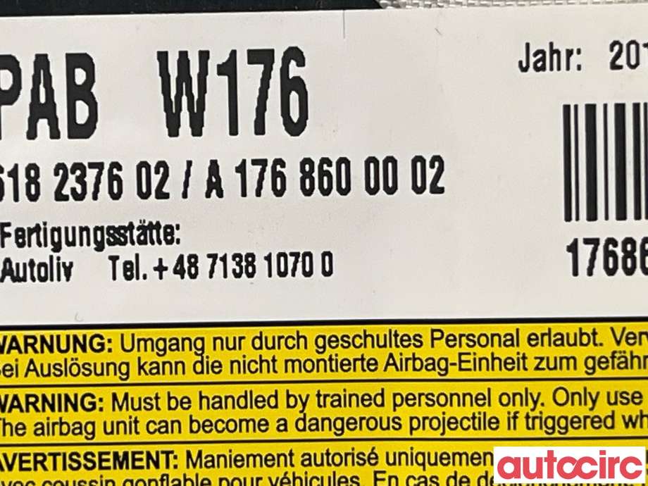 Airbag passasjer til Mercedes A-Klasse 2012-2018 (W176) (W176) (MERCEDES|A1768600002)