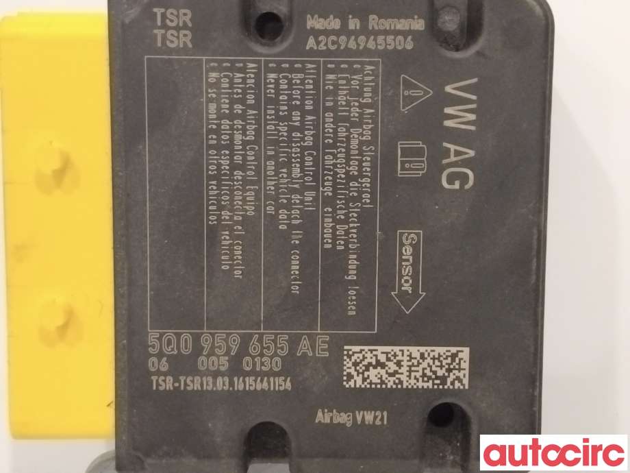 Airbag elektronikk til VW Tiguan 2016-2020 (Type II, Fase 1)  (VOLKSWAGEN|5Q0959655AS|5Q0 959 655 CH)