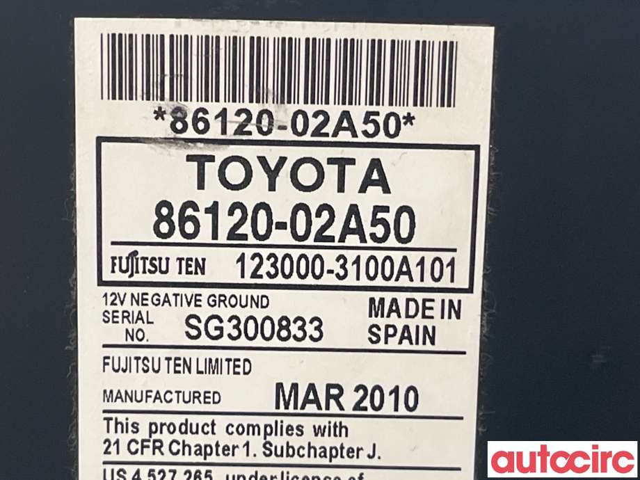 Bilstereo til Toyota Auris 2010-2012 (Type I, Fase 2)  (TOYOTA|8612002A50)