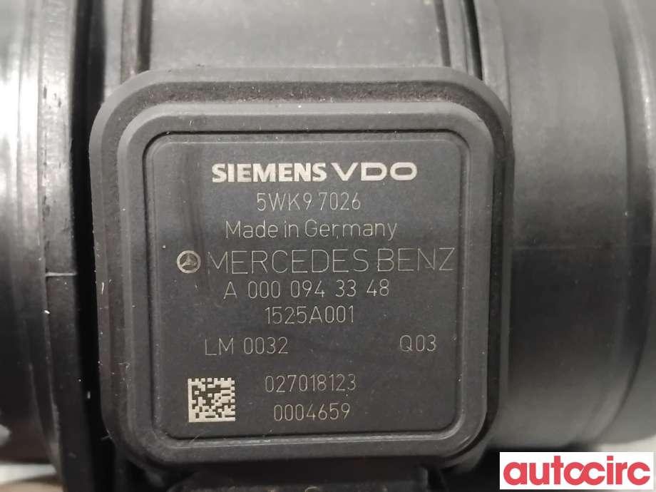 Luftmengde/luftmassemåler til Mercedes A-Klasse 2005-2012 (W169) (W169) (MERCEDES|A0000943348|5WK97026)