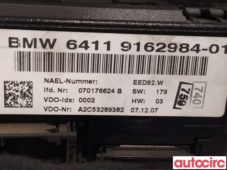 Varmeapparat betjening til BMW 3-Serie 2005-2011 (E90/E91/E92/E93) (E90/E91/E92/E93) (BMW|64119199261|)