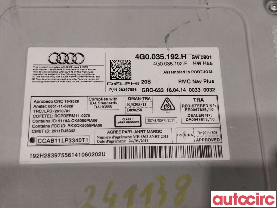Bilstereo til Audi A6, Allroad 2012-2014 (Type III, Fase 1) (C7) (C7) (AUDI|4G0035192H|)