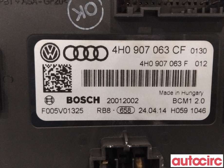 Styreenhet comfort (BCM) til Audi A6, Allroad 2012-2014 (Type III, Fase 1) (C7) (C7) (AUDI|4H0907063CG|)
