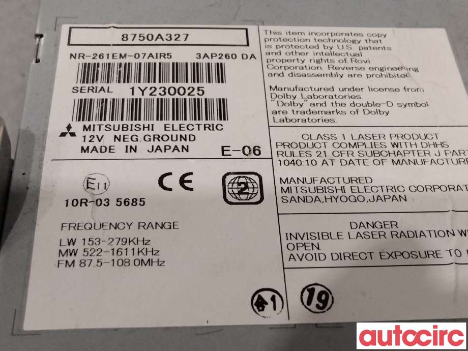 Multimedia display (MCU - Media Controller Unit) til Mitsubishi ASX 2010-2019  (MITSUBISHI|8750A327|)
