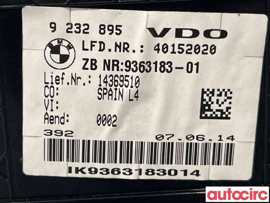 Instrumentpanel til BMW 3-Serie 2012-2018 (F30/F31/F34) (F30/F31/F34) (BMW|62105A03A40)