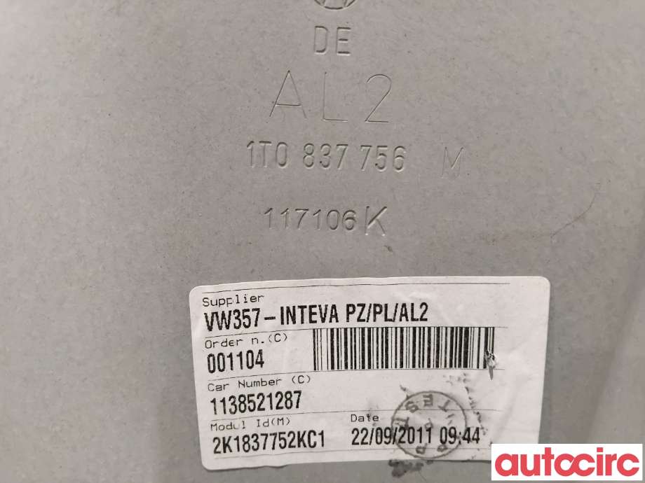 Ruteheis til VW Caddy 2010-2015 (Type III, Fase 2)  (VOLKSWAGEN|2K1837730L||1T0837756M)