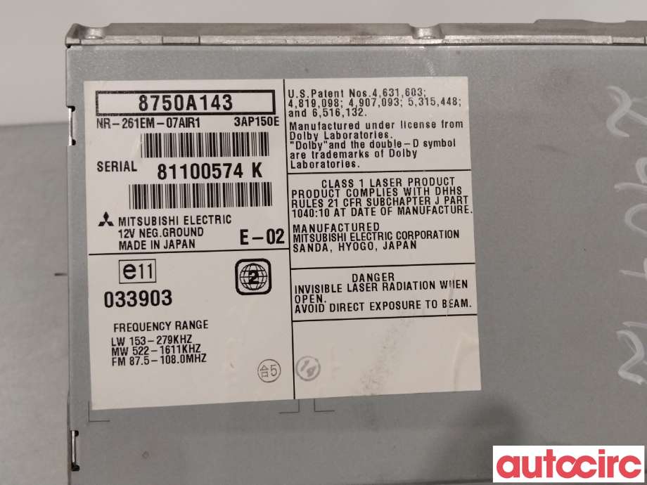 Bilstereo til Mitsubishi Outlander 2007-2010 (Type II, Fase 1)  (MITSUBISHI|8750A143|)