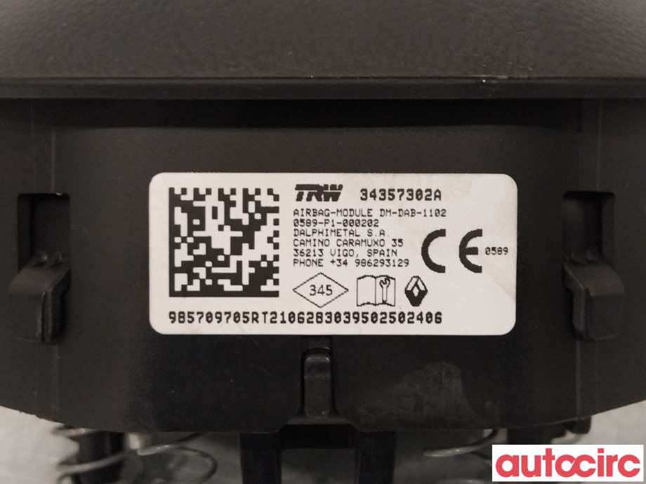 Airbag rattpute til Renault Zoe 2013-2019 (Fase 1)  (RENAULT|985709705R|)