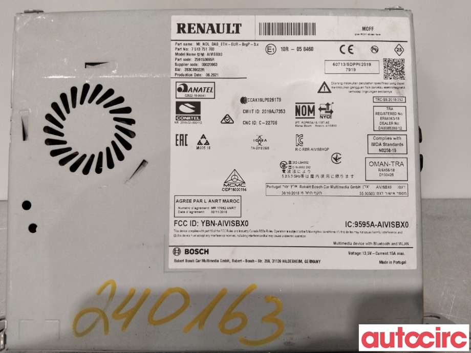 Bilstereo til Renault Zoe 2013-2019 (Fase 1)  (RENAULT|259153695R|)