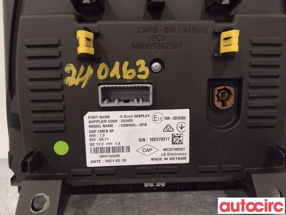 Multimedia display (MCU - Media Controller Unit) til Renault Zoe 2013-2019 (Fase 1) (RENAULT|280912149R|)