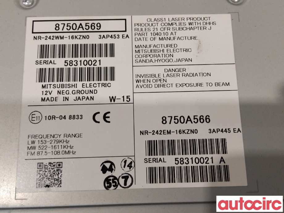 Bilstereo navigasjon til Mitsubishi Outlander 2015-->> (Type III, Fase 2)  (MITSUBISHI|8750A569|NR-242WM-16KZN0)