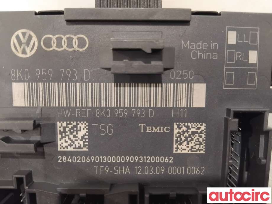 Styreenhet dør venstre foran til Audi Q5 2008-2012 (Type I, Fase 1)  (AUDI|8K0959793H||8K0959793D)
