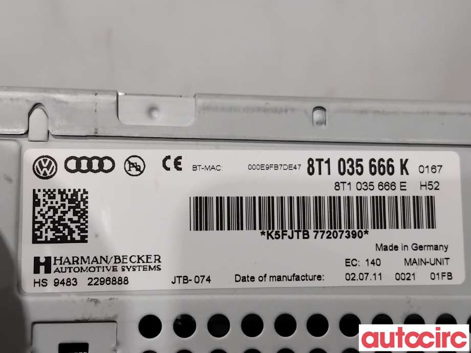 Bilstereo navigasjon til Audi A4 2007-2014 (Type IV) (B8) (B8) (AUDI|8T1035666JX|HS9483|8T1035666K)