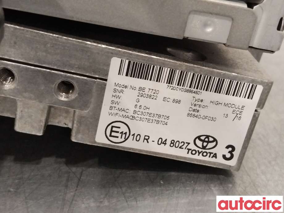 Bilstereo til Toyota Auris 2015-2019 (Type II, Fase 2)  (TOYOTA|8614002360|)