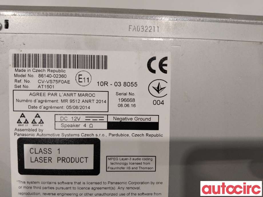 Bilstereo til Toyota Auris 2015-2019 (Type II, Fase 2)  (TOYOTA|8614002360|)