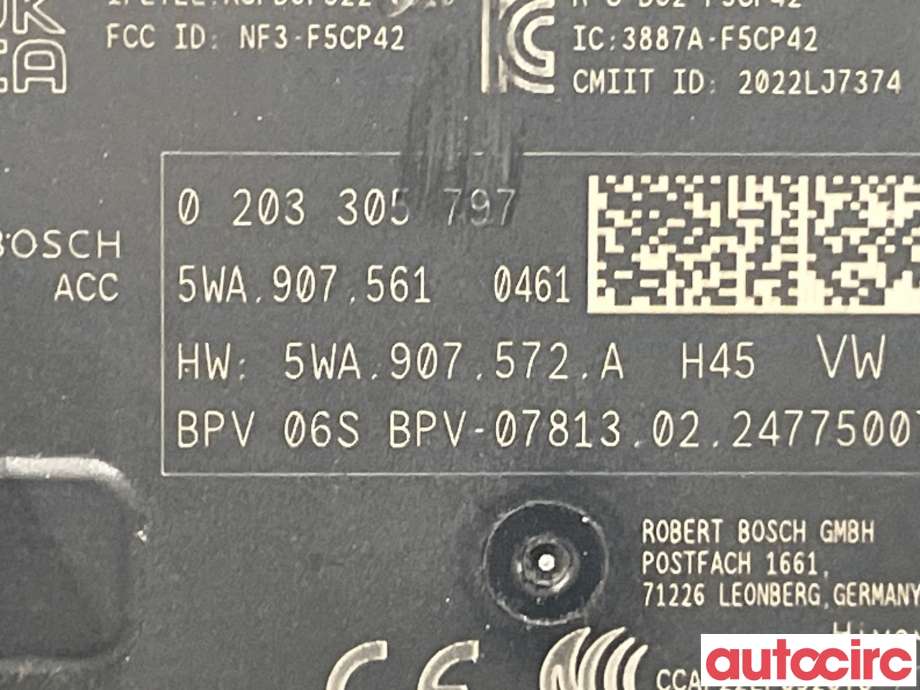 Sensor radar til Škoda Octavia 2020-->> (Type IV)  (SKODA|5WA907561)