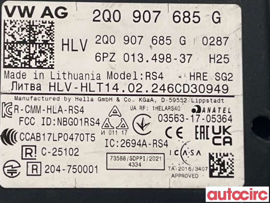 Sensor radar til Škoda Octavia 2020-->> (Type IV) (SKODA|2Q0907685)