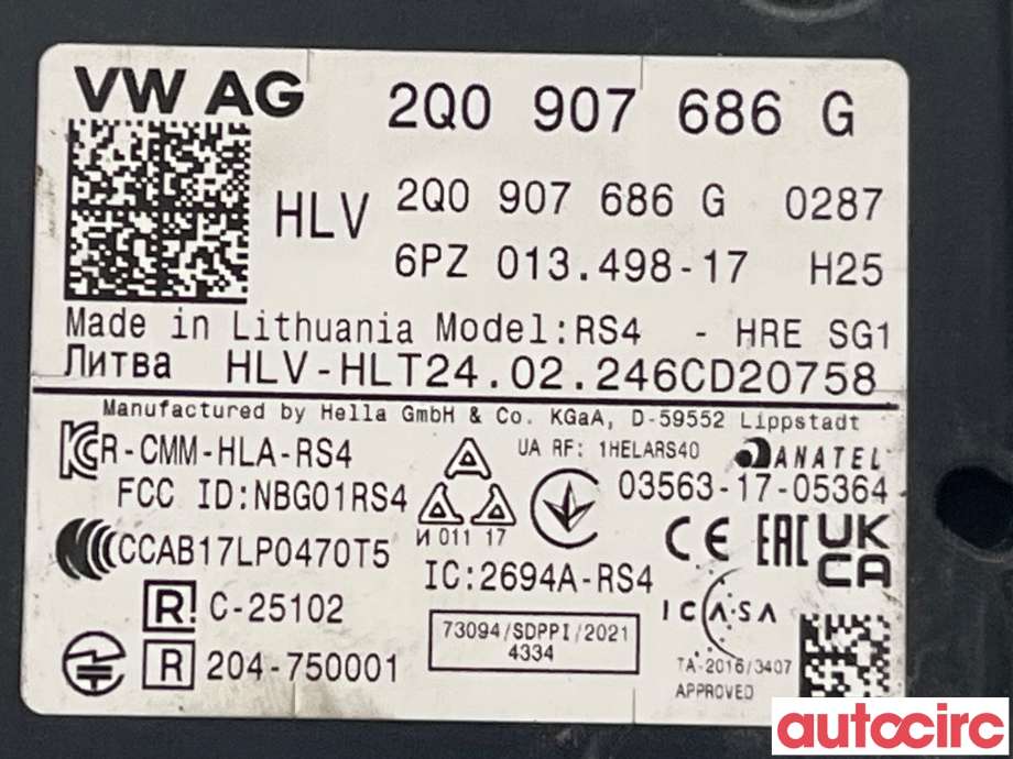 Sensor radar til Škoda Octavia 2020-->> (Type IV) (SKODA|2Q0907686)