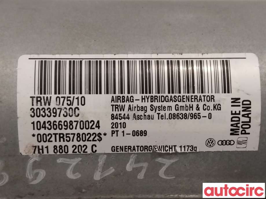 Airbag passasjer til VW Transporter / Caravelle 2009-2015 (Fase 2) (T5) (T5) (VOLKSWAGEN|7H1880202C|)