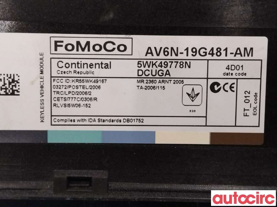 Styreenhet nøkkelfri/keyless til Ford Focus 2011-2014 (Type III, Fase 1) (FORD|1829420|AV6N-19G481-AM|)
