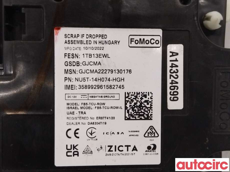 Styreenhet hengerfeste til Ford Transit Connect 2018-->> Type II, Fase 2 (FORD|2779188||NU5T-14H074-HPH)