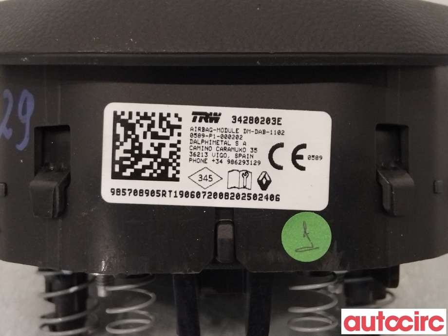 Airbag rattpute til Renault Zoe 2013-2019 (Fase 1) (RENAULT|985709705R|)