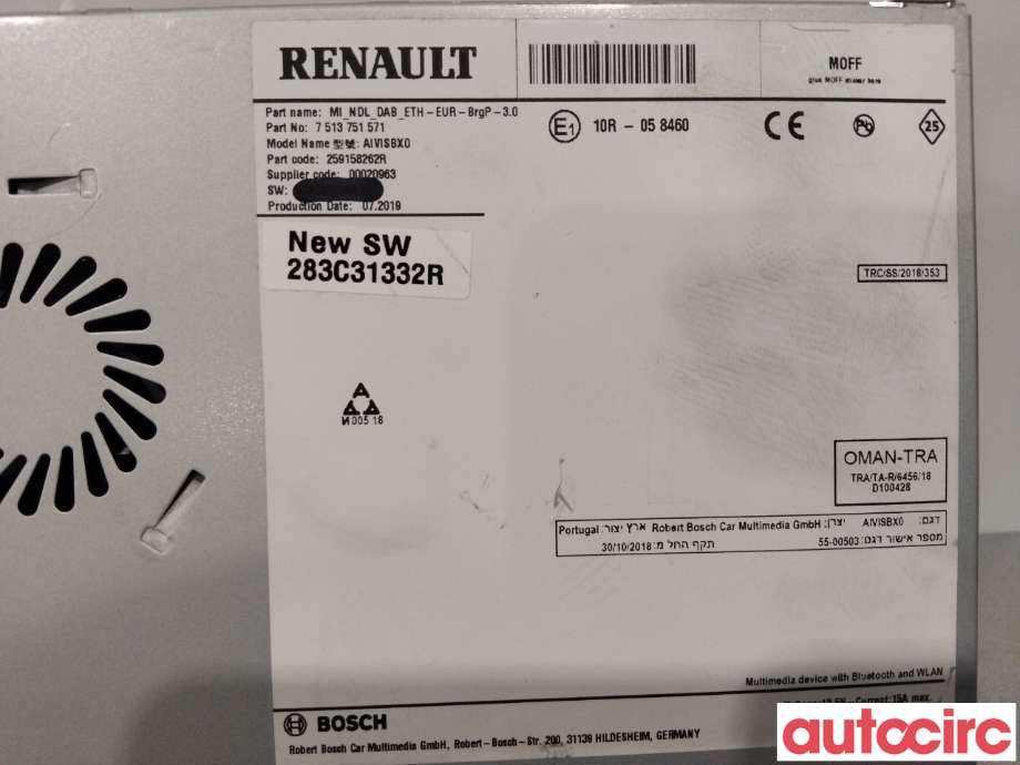 Bilstereo navigasjon til Renault Zoe 2013-2019 (Fase 1)  (RENAULT|NO NR||283C31332R)
